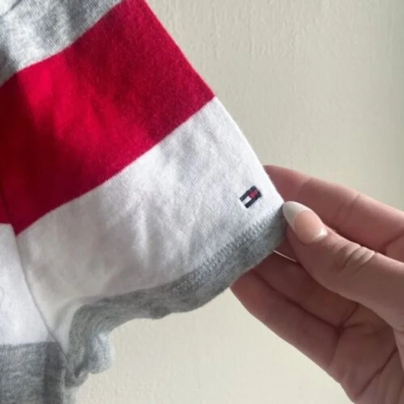 Tommy Hilfiger Women’s Striped T Shirt Large Embroidered Spell Out Stretch USA - Picture 7 of 10